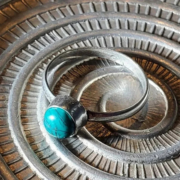 Artisan India Blue Turquoise 925 Sterling Silver Plated Gemstone Ring Size 8